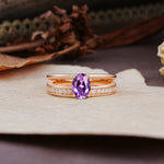 Luxurious Double-Row Pavé, 4-Prong, Oval Cut Amethyst Engagement Ring - Additional view