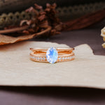 Luxurious Double-Row Pavé, 4-Prong, Oval Cut Moonstone Engagement Ring - Additional view