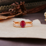 Luxurious Double-Row Pavé, 4-Prong, Oval Cut Ruby Engagement Ring - Additional view