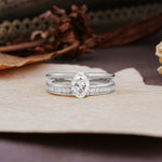 Luxurious Double-Row Pavé, 4-Prong, Oval Cut Moissanite Engagement Ring - Additional view