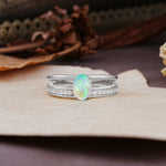 Luxurious Double-Row Pavé, 4-Prong, Oval Cut Fire Opal Engagement Ring - Additional view