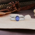 Luxurious Double-Row Pavé, 4-Prong, Oval Cut Tanzanite Engagement Ring - Additional view