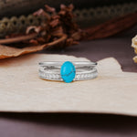 Luxurious Double-Row Pavé, 4-Prong, Oval Cut Turquoise Engagement Ring - Additional view