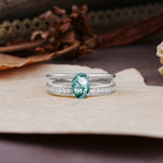 Luxurious Double-Row Pavé, 4-Prong, Oval Cut Moss Agate Engagement Ring - Additional view