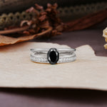 Luxurious Double-Row Pavé, 4-Prong, Oval Cut Black Onyx Engagement Ring - Additional view