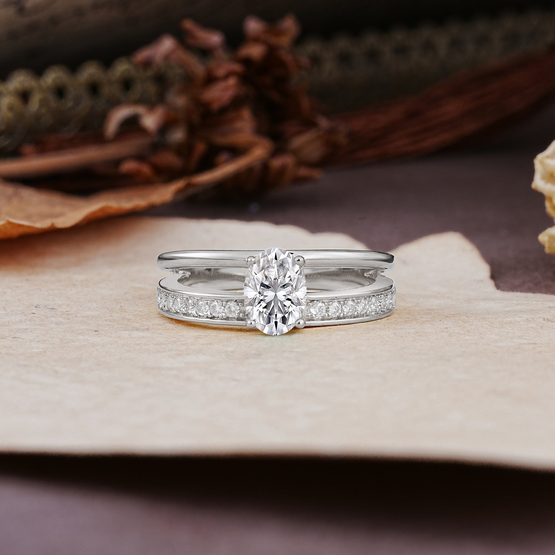 Luxurious Double-Row Pavé, 4-Prong, Oval Cut Lab Diamond Engagement Ring - Additional view