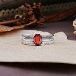 Luxurious Double-Row Pavé, 4-Prong, Oval Cut Garnet Engagement Ring - Additional view