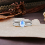 Luxurious Double-Row Pavé, 4-Prong, Oval Cut Moonstone Engagement Ring - Additional view