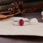 Luxurious Double-Row Pavé, 4-Prong, Oval Cut Ruby Engagement Ring - Additional view