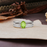 Luxurious Double-Row Pavé, 4-Prong, Oval Cut Peridot Engagement Ring - Additional view