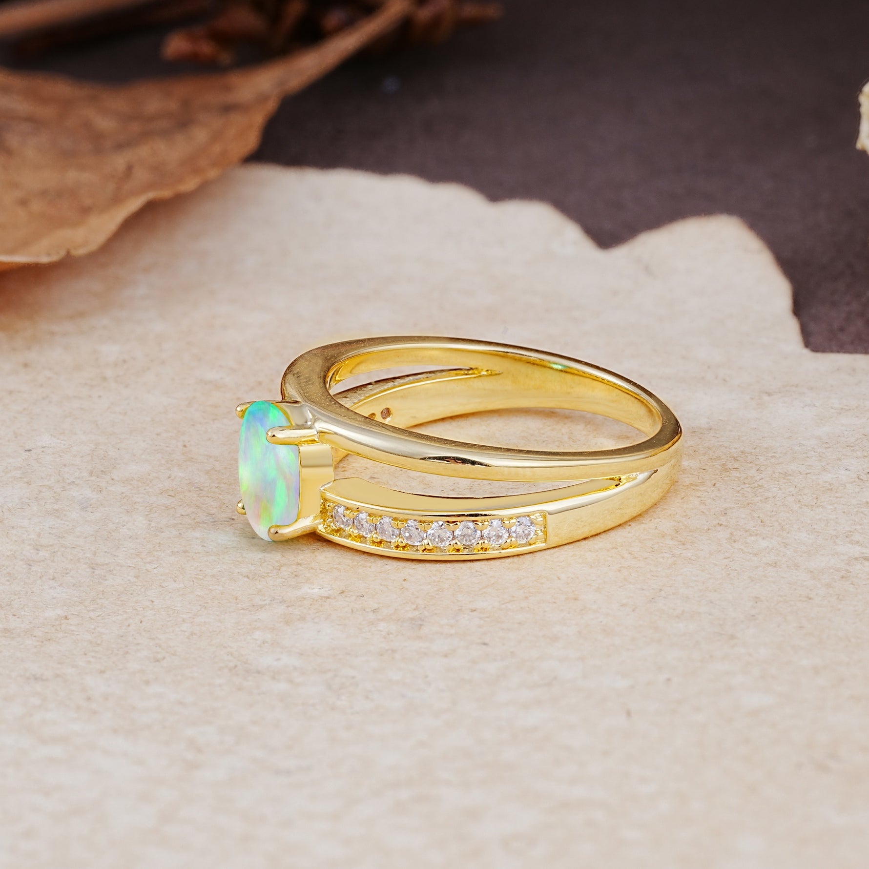 Luxurious Double-Row Pavé, 4-Prong, Oval Cut Fire Opal Engagement Ring - Additional view