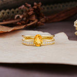 Luxurious Double-Row Pavé, 4-Prong, Oval Cut Citrine Engagement Ring - Additional view