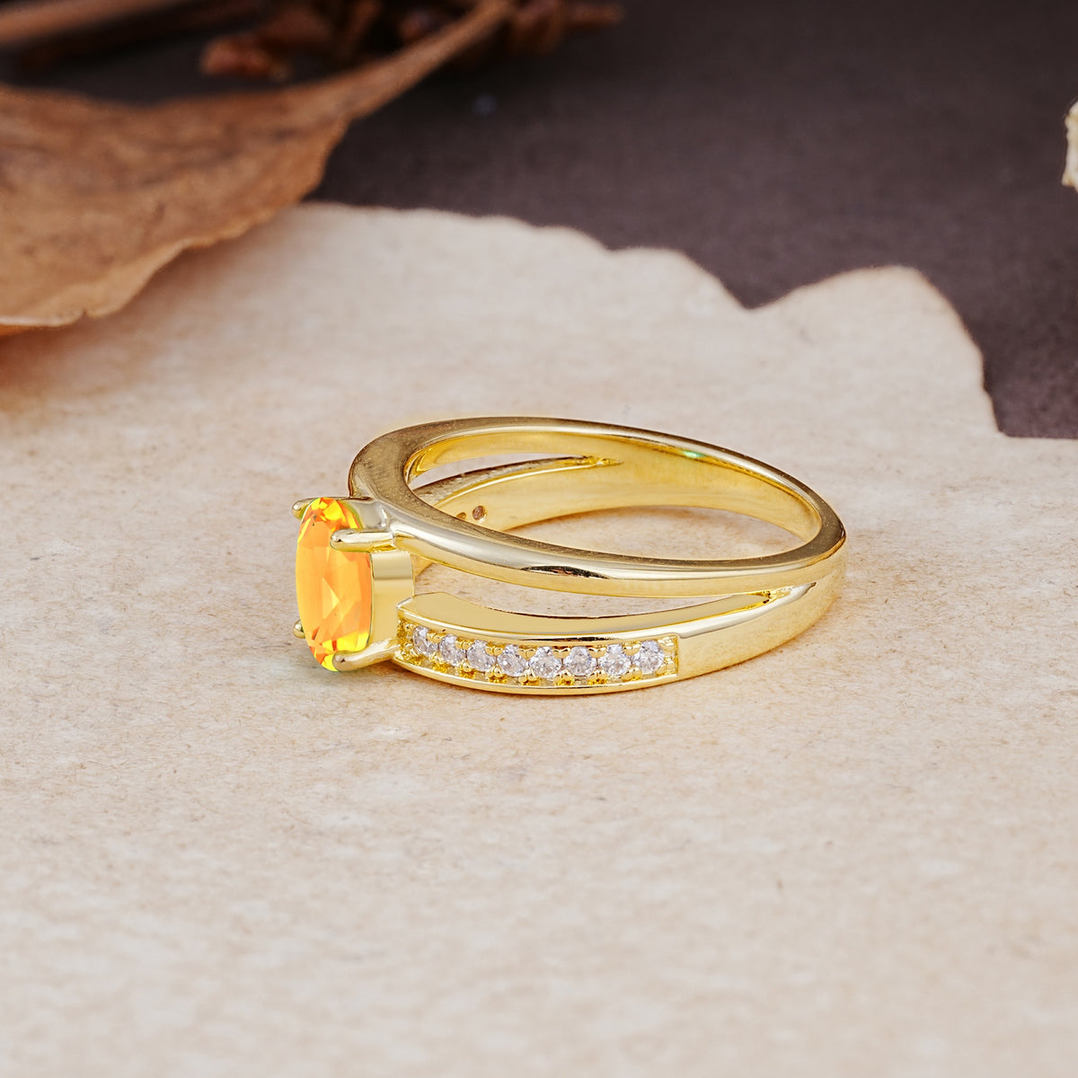 Luxurious Double-Row Pavé, 4-Prong, Oval Cut Citrine Engagement Ring - Additional view