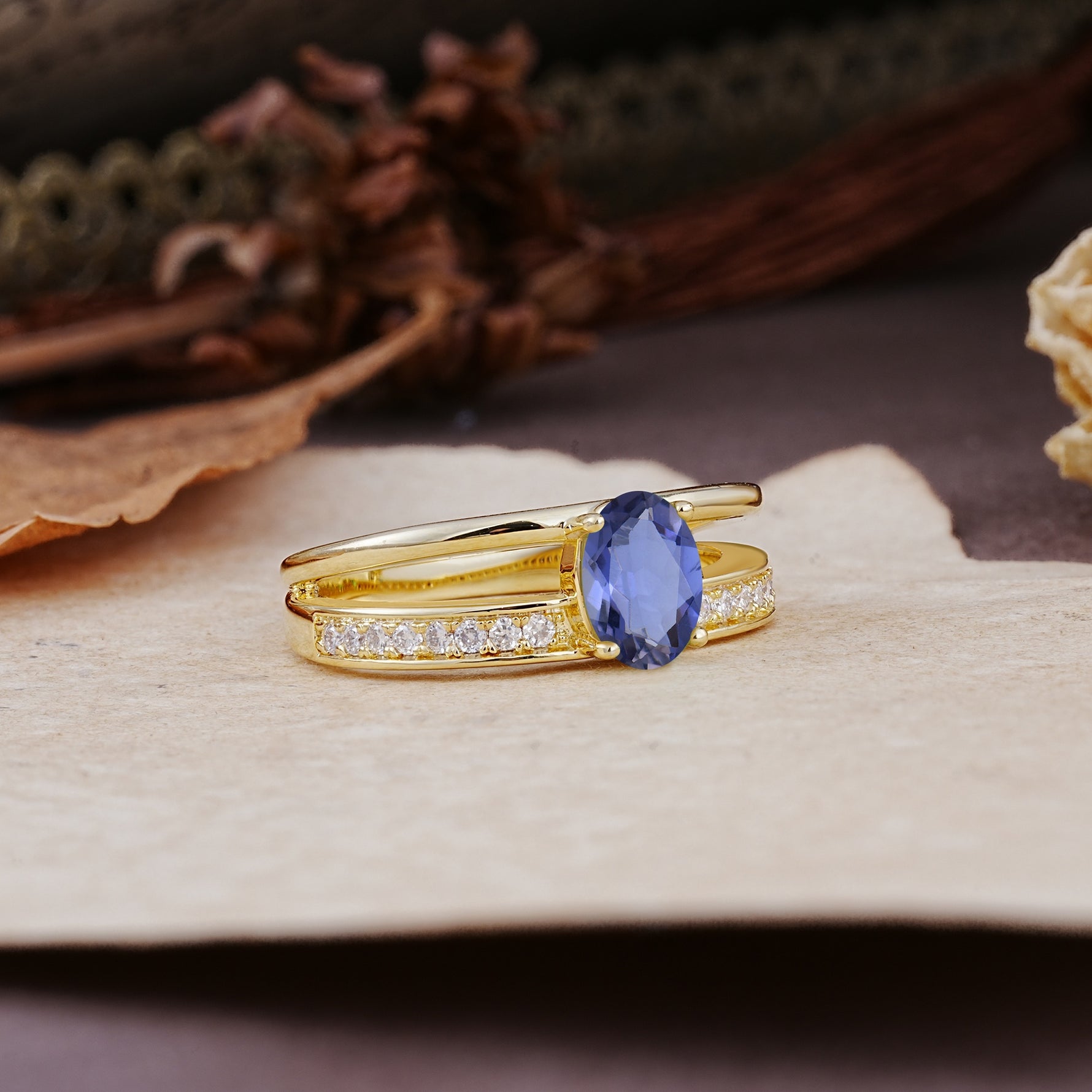 Luxurious Double-Row Pavé, 4-Prong, Oval Cut Tanzanite Engagement Ring - Additional view