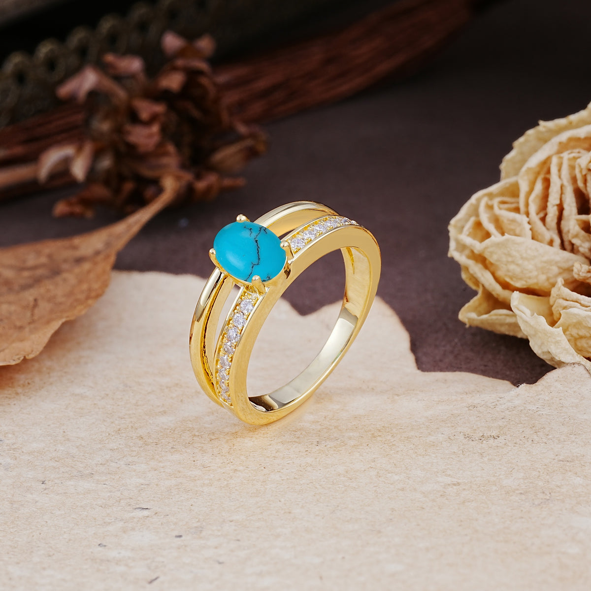 Luxurious Double-Row Pavé, 4-Prong, Oval Cut Turquoise Engagement Ring - Additional view