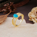 Luxurious Double-Row Pavé, 4-Prong, Oval Cut Turquoise Engagement Ring - Additional view