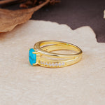 Luxurious Double-Row Pavé, 4-Prong, Oval Cut Turquoise Engagement Ring - Additional view
