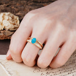 Luxurious Double-Row Pavé, 4-Prong, Oval Cut Turquoise Engagement Ring - Additional view