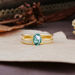 Luxurious Double-Row Pavé, 4-Prong, Oval Cut Moss Agate Engagement Ring - Additional view