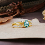 Luxurious Double-Row Pavé, 4-Prong, Oval Cut Moss Agate Engagement Ring - Additional view