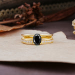 Luxurious Double-Row Pavé, 4-Prong, Oval Cut Black Onyx Engagement Ring - Additional view