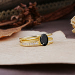 Luxurious Double-Row Pavé, 4-Prong, Oval Cut Black Onyx Engagement Ring - Additional view