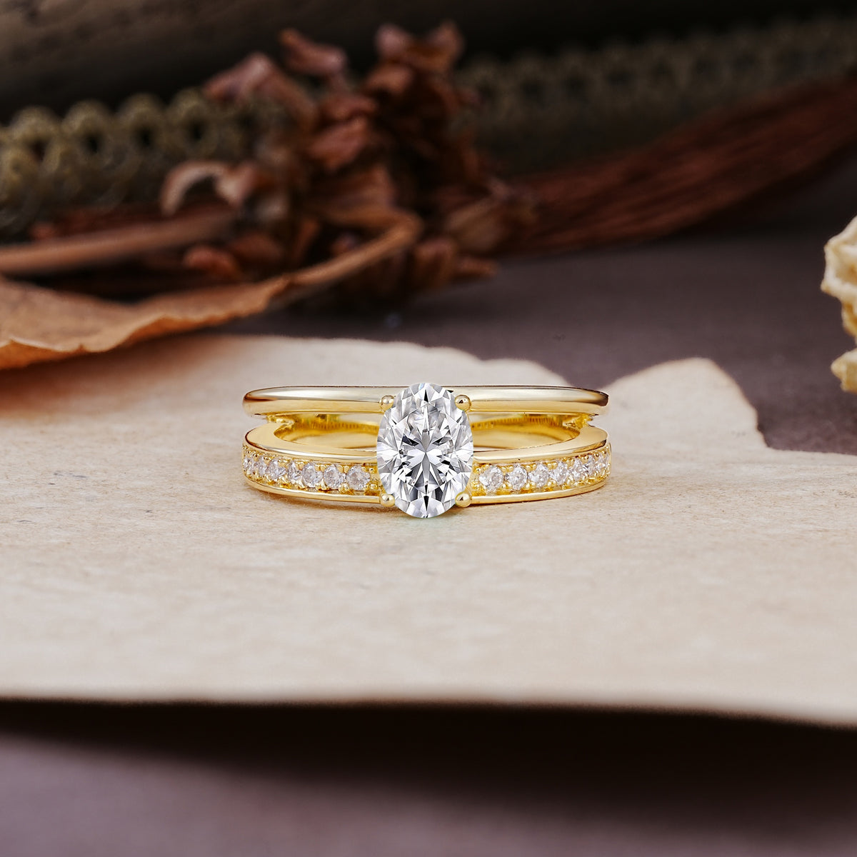 Luxurious Double-Row Pavé, 4-Prong, Oval Cut Lab Diamond Engagement Ring - Additional view