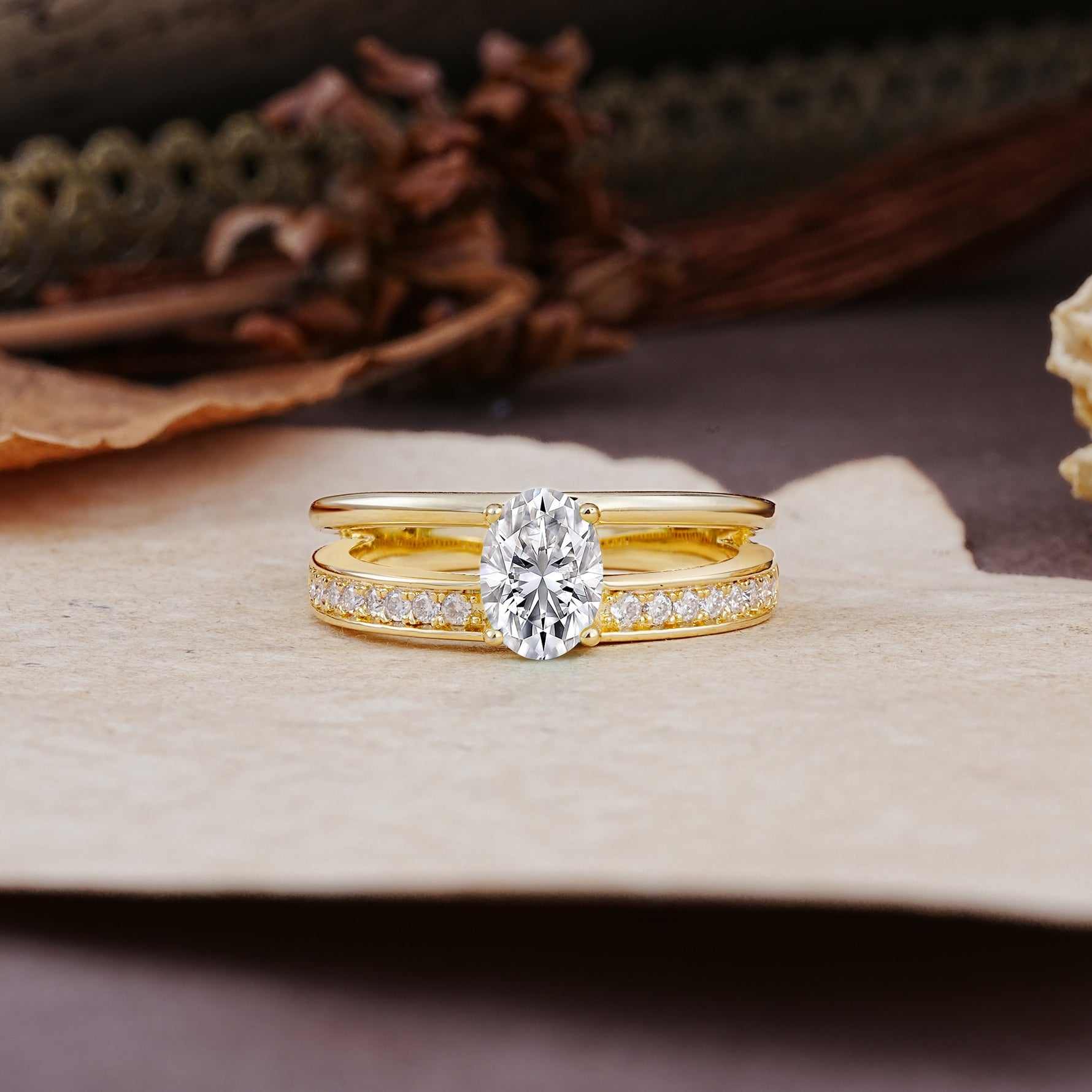 Luxurious Double-Row Pavé, 4-Prong, Oval Cut Lab Diamond Engagement Ring - Additional view