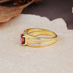Luxurious Double-Row Pavé, 4-Prong, Oval Cut Garnet Engagement Ring - Additional view