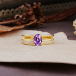 Luxurious Double-Row Pavé, 4-Prong, Oval Cut Amethyst Engagement Ring - Additional view