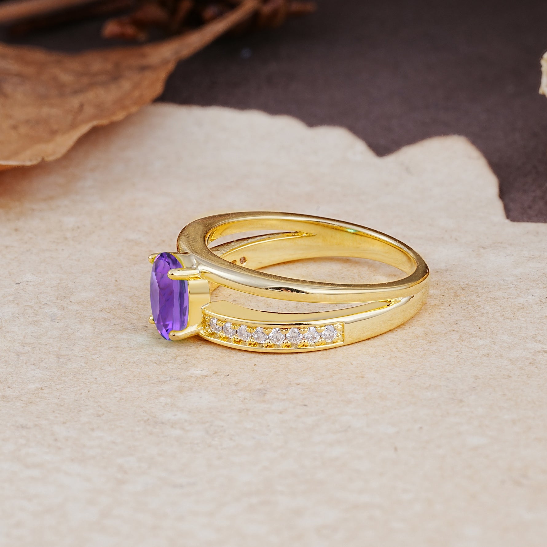 Luxurious Double-Row Pavé, 4-Prong, Oval Cut Amethyst Engagement Ring - Additional view