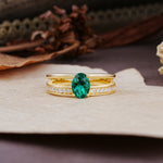 Luxurious Double-Row Pavé, 4-Prong, Oval Cut Emerald Engagement Ring - Additional view