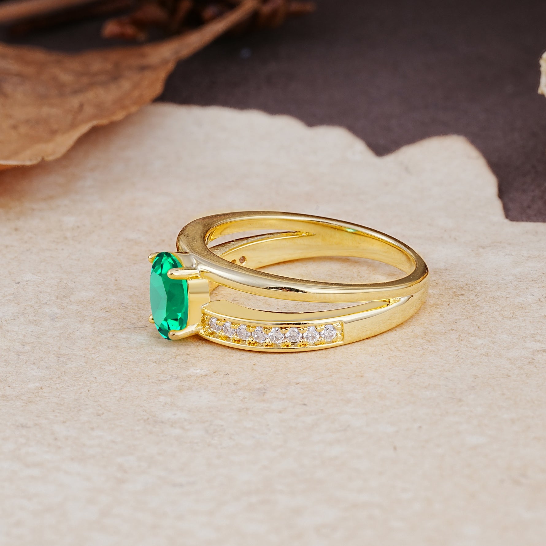 Luxurious Double-Row Pavé, 4-Prong, Oval Cut Emerald Engagement Ring - Additional view