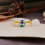 Luxurious Double-Row Pavé, 4-Prong, Oval Cut Alexandrite Engagement Ring - Additional view