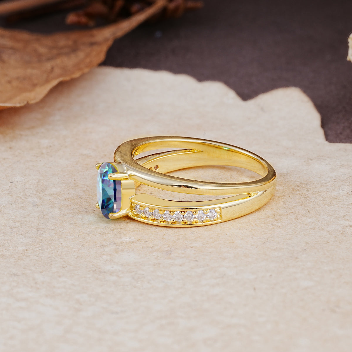 Luxurious Double-Row Pavé, 4-Prong, Oval Cut Alexandrite Engagement Ring - Additional view