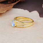 Luxurious Double-Row Pavé, 4-Prong, Oval Cut Moonstone Engagement Ring - Additional view