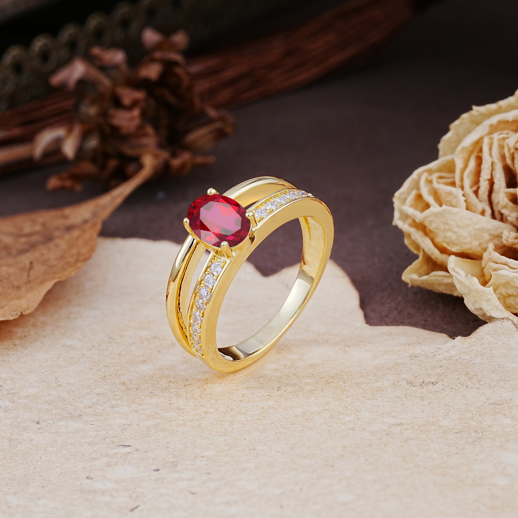 Luxurious Double-Row Pavé, 4-Prong, Oval Cut Ruby Engagement Ring - Additional view