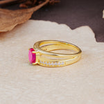 Luxurious Double-Row Pavé, 4-Prong, Oval Cut Ruby Engagement Ring - Additional view