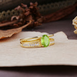 Luxurious Double-Row Pavé, 4-Prong, Oval Cut Peridot Engagement Ring - Additional view