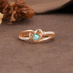 Unique Twisted Heart-Shaped 3-Prong Round Cut Moss Agate Engagement Ring - Additional view