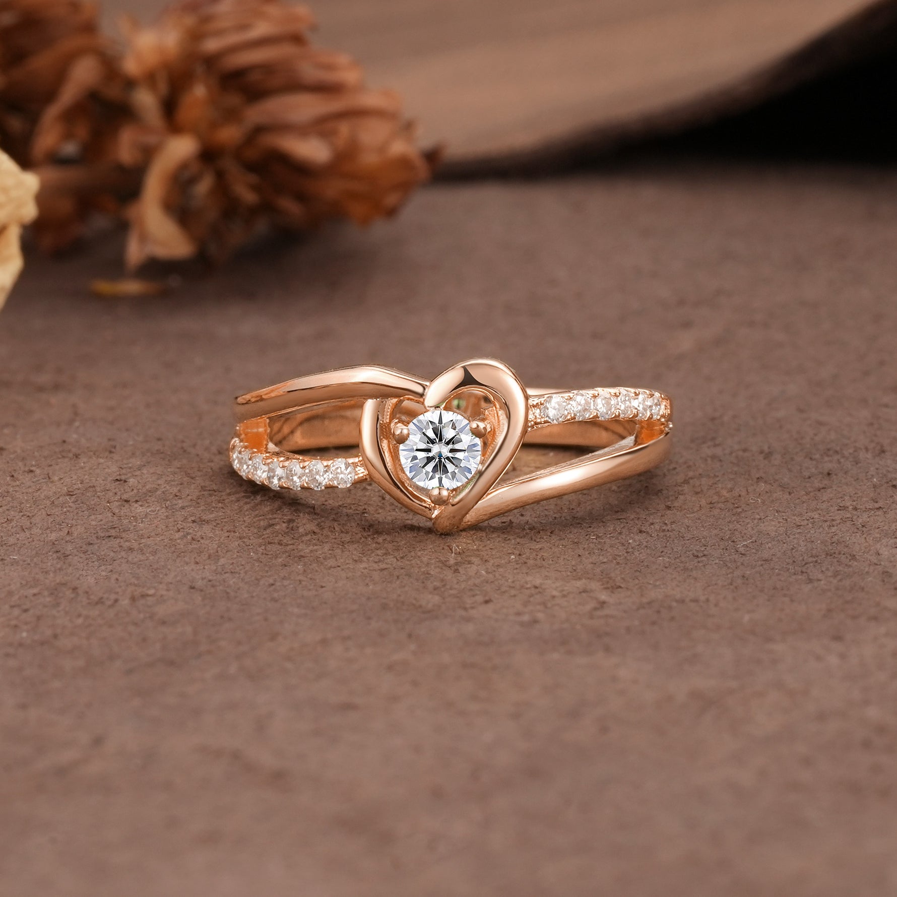 Unique Twisted Heart-Shaped 3-Prong Round Cut Lab Diamond Engagement Ring - Additional view