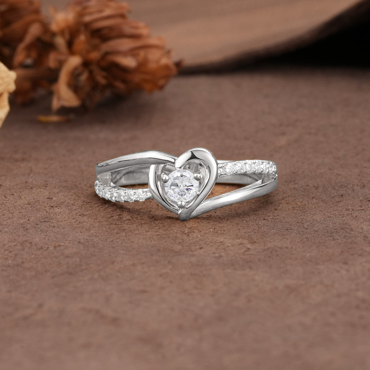 Unique Twisted Heart-Shaped 3-Prong Round Cut Moissanite Engagement Ring - Additional view
