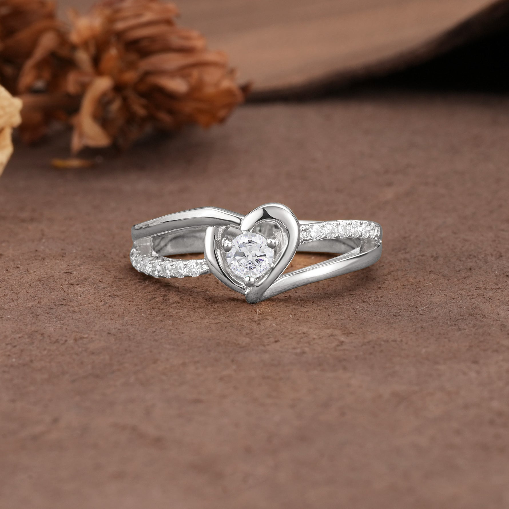 Unique Twisted Heart-Shaped 3-Prong Round Cut Moissanite Engagement Ring - Additional view