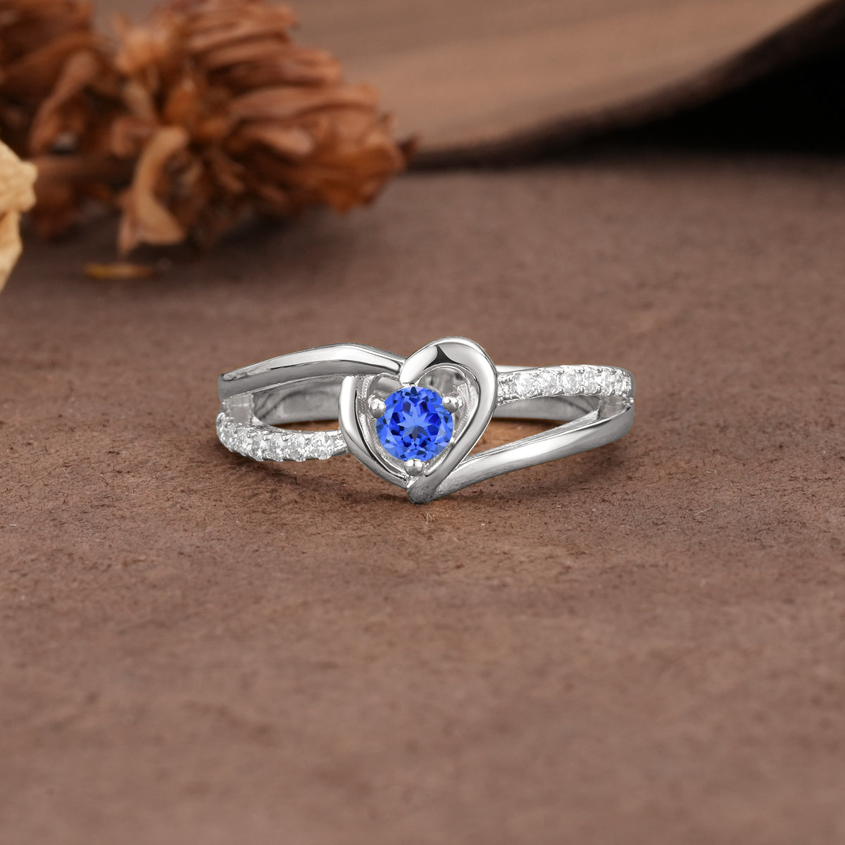 Unique Twisted Heart-Shaped 3-Prong Round Cut Sapphire Engagement Ring - Additional view