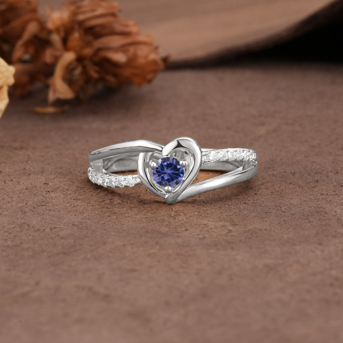 Unique Twisted Heart-Shaped 3-Prong Round Cut Tanzanite Engagement Ring - Additional view