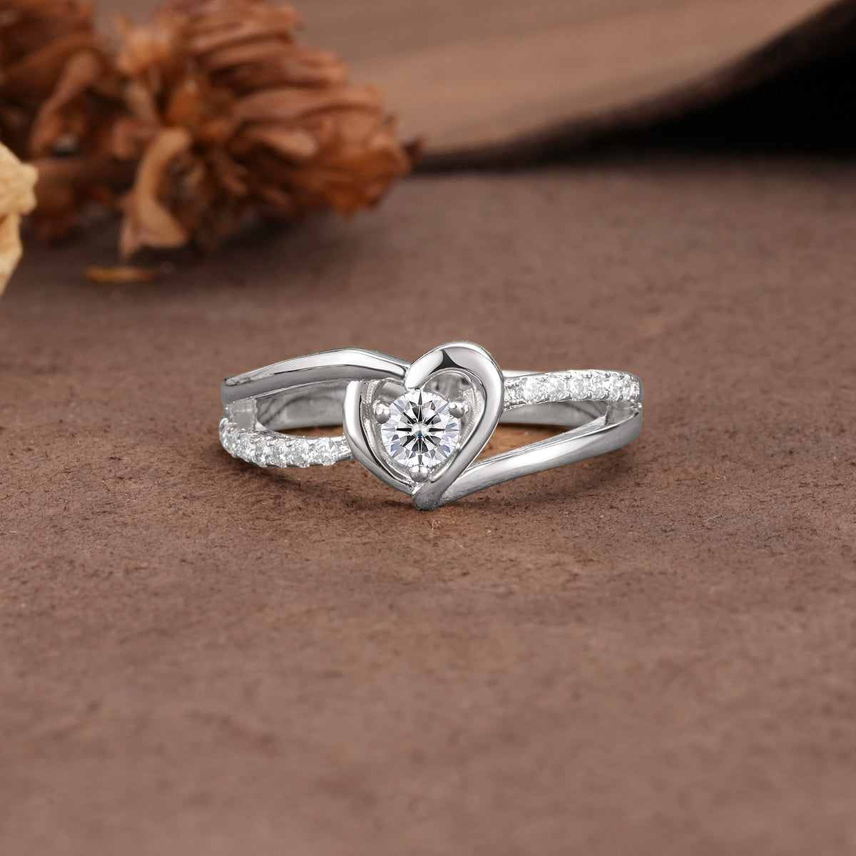 Unique Twisted Heart-Shaped 3-Prong Round Cut Lab Diamond Engagement Ring - Additional view
