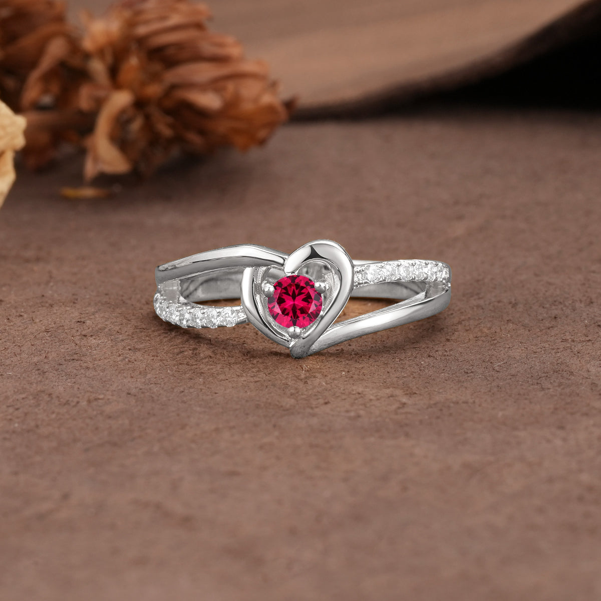 Unique Twisted Heart-Shaped 3-Prong Round Cut Ruby Engagement Ring - Additional view