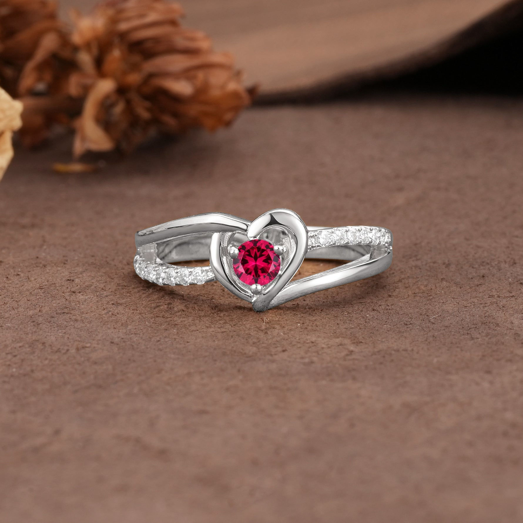 Unique Twisted Heart-Shaped 3-Prong Round Cut Ruby Engagement Ring - Additional view