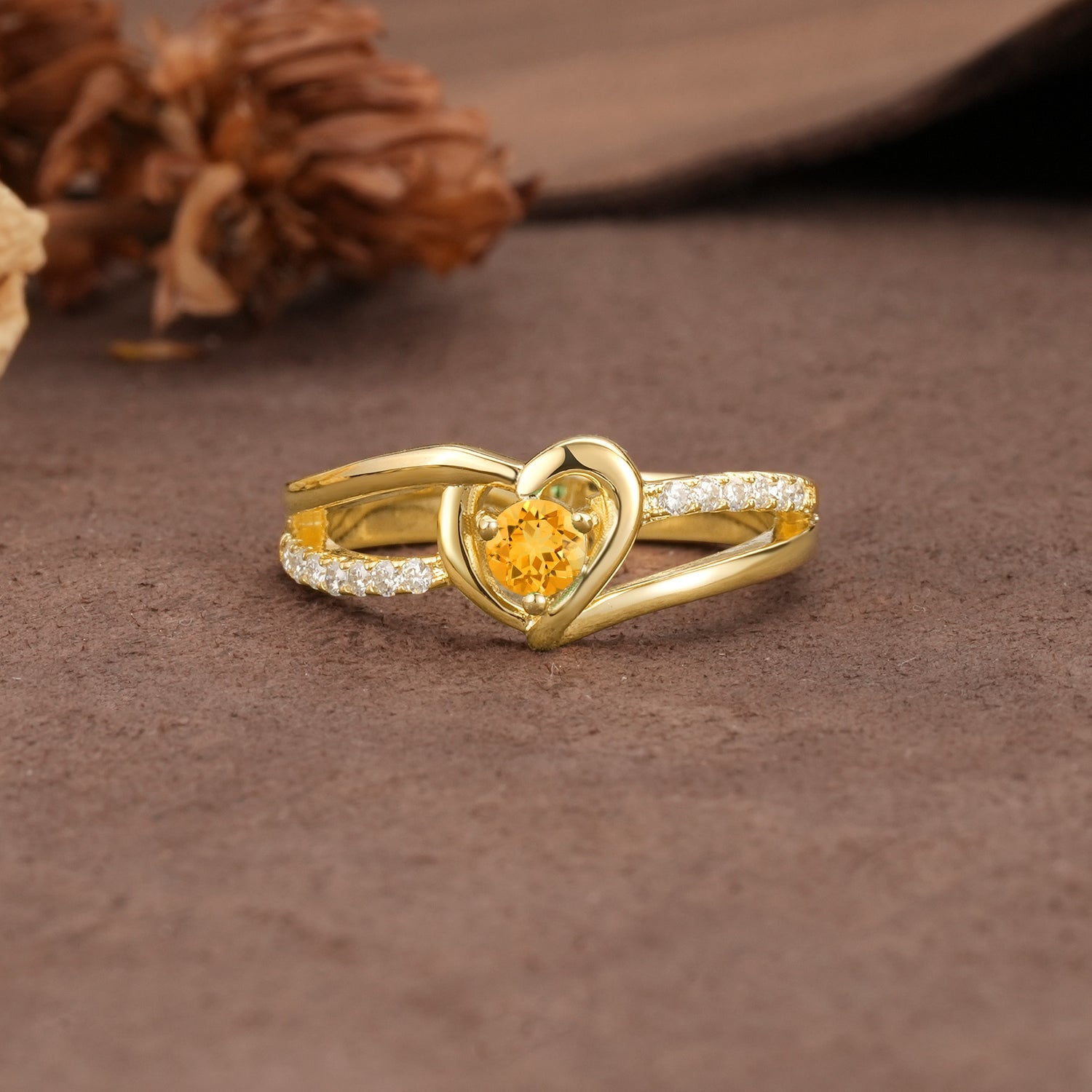 Unique Twisted Heart-Shaped 3-Prong Round Cut Citrine Engagement Ring - Additional view