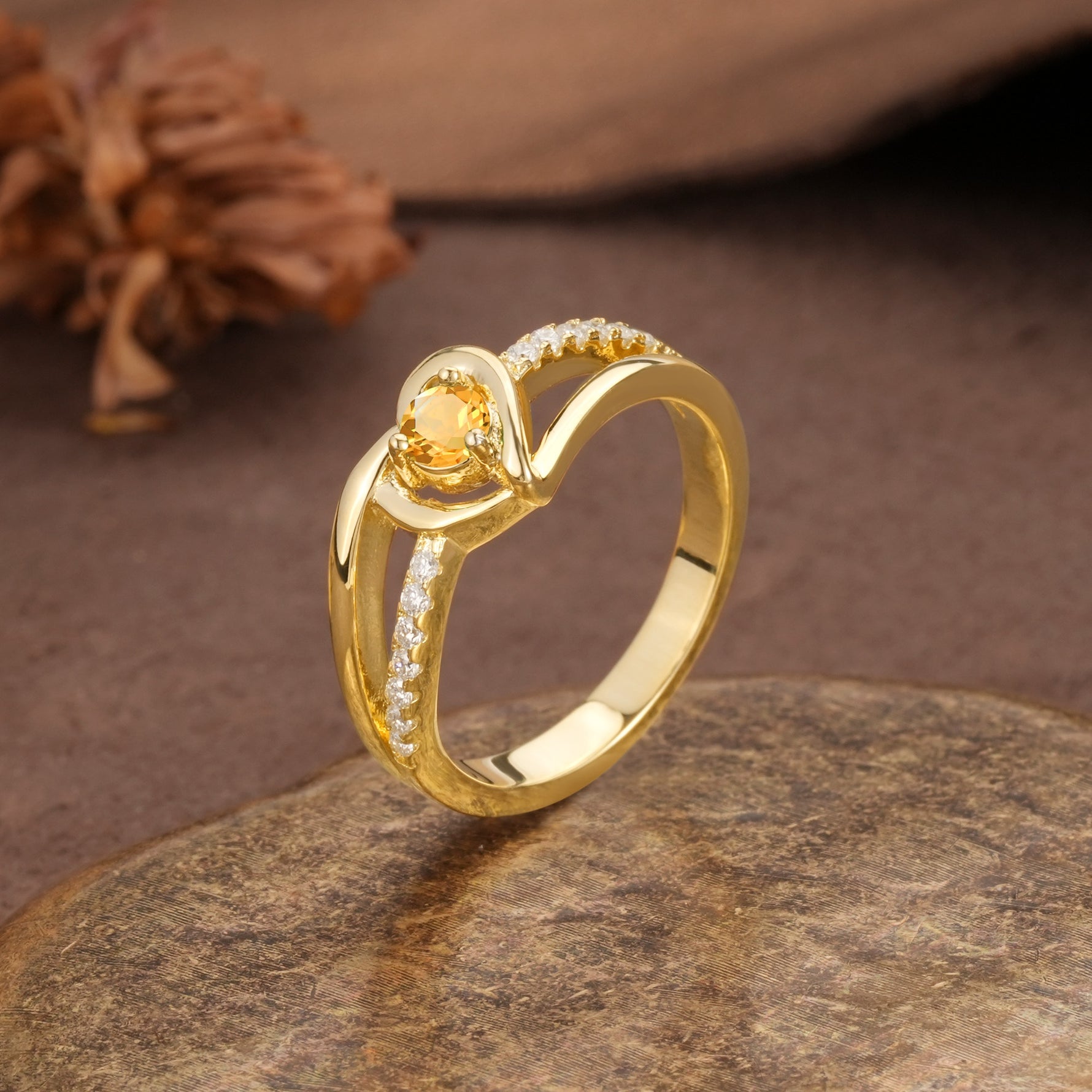 Unique Twisted Heart-Shaped 3-Prong Round Cut Citrine Engagement Ring - Additional view
